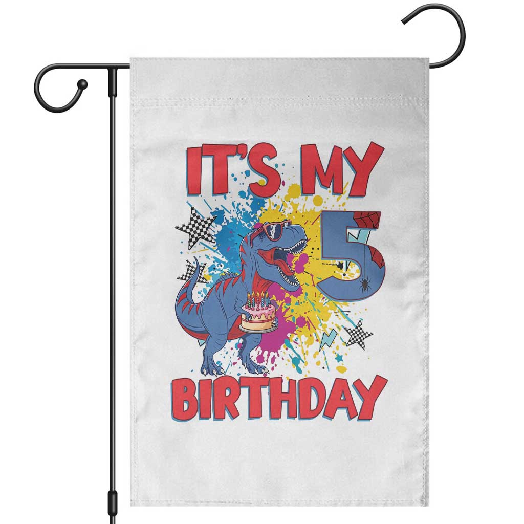 Dino Spider Its My 5th Birthday Garden Flag Dinosaur Gift For Boys