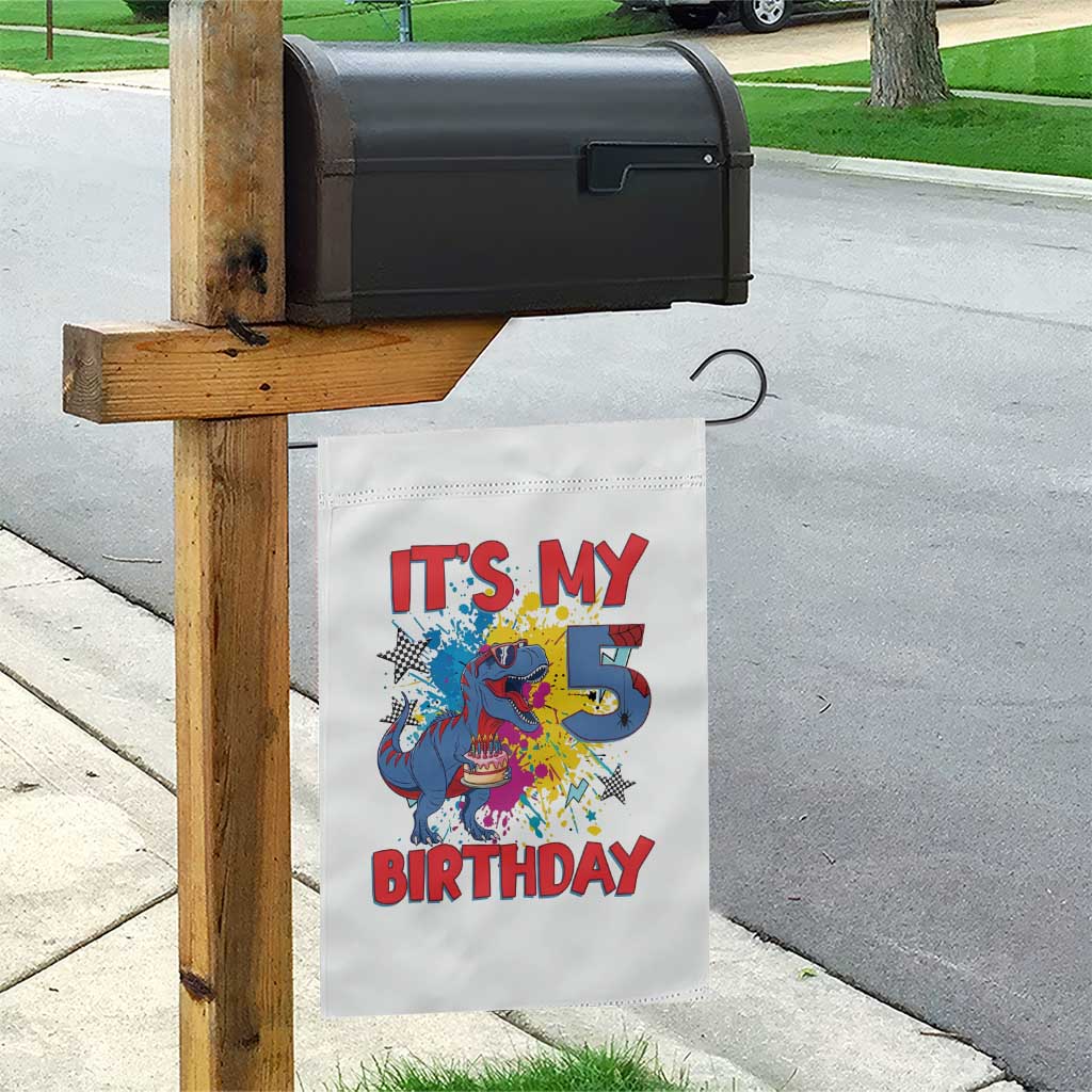 Dino Spider Its My 5th Birthday Garden Flag Dinosaur Gift For Boys