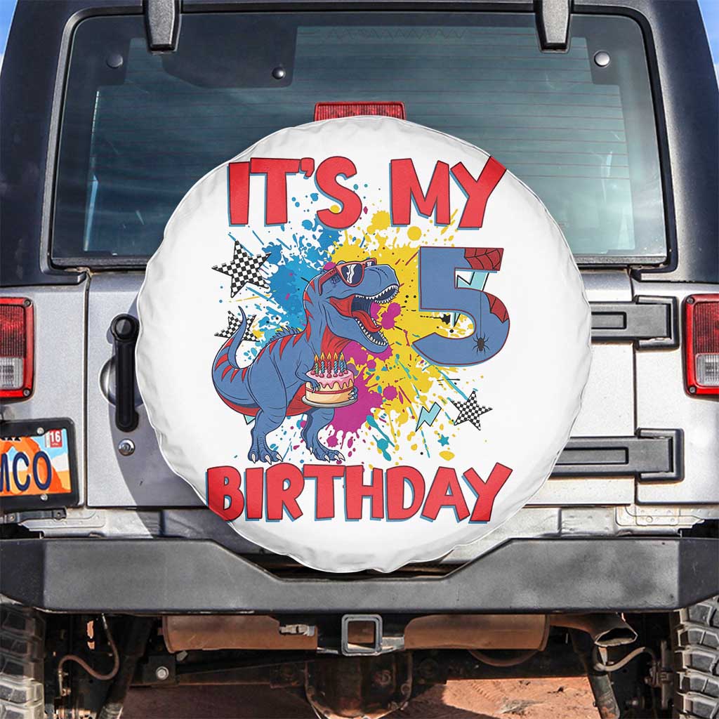 Dino Spider Its My 5th Birthday Spare Tire Cover Dinosaur Gift For Boys