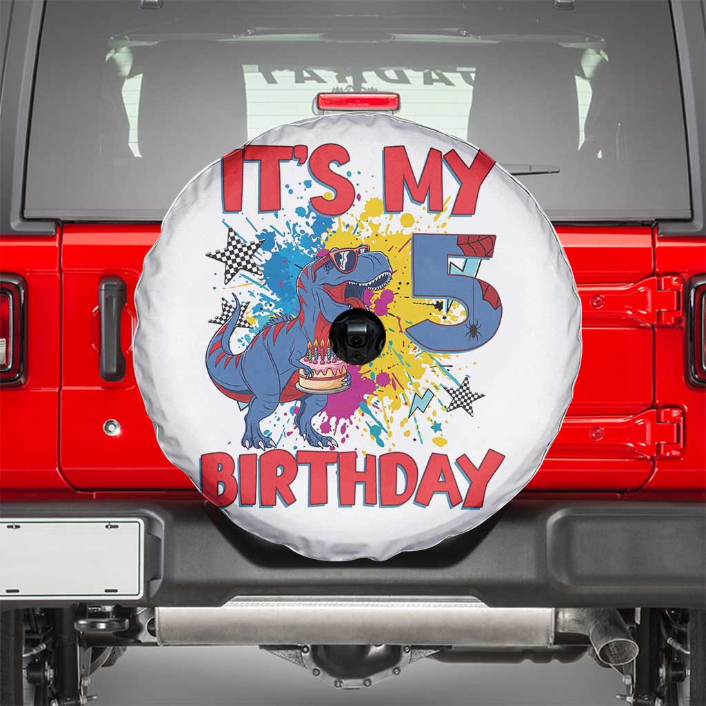 Dino Spider Its My 5th Birthday Spare Tire Cover Dinosaur Gift For Boys