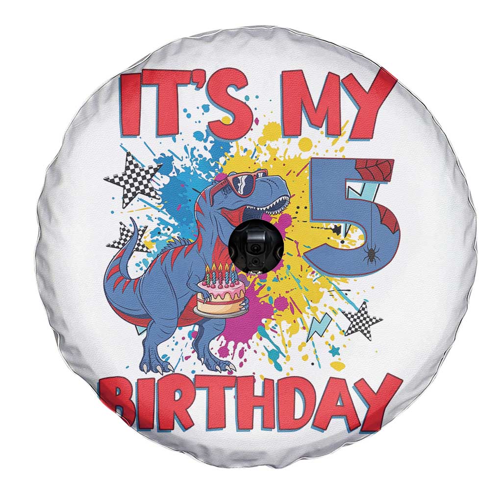 Dino Spider Its My 5th Birthday Spare Tire Cover Dinosaur Gift For Boys