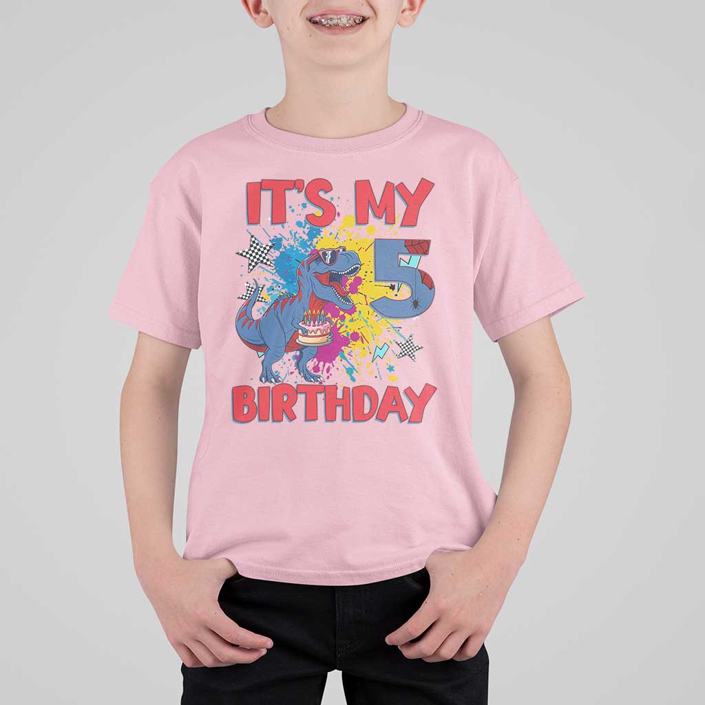Dino Spider Its My 5th Birthday T Shirt For Kid Dinosaur Gift For Boys