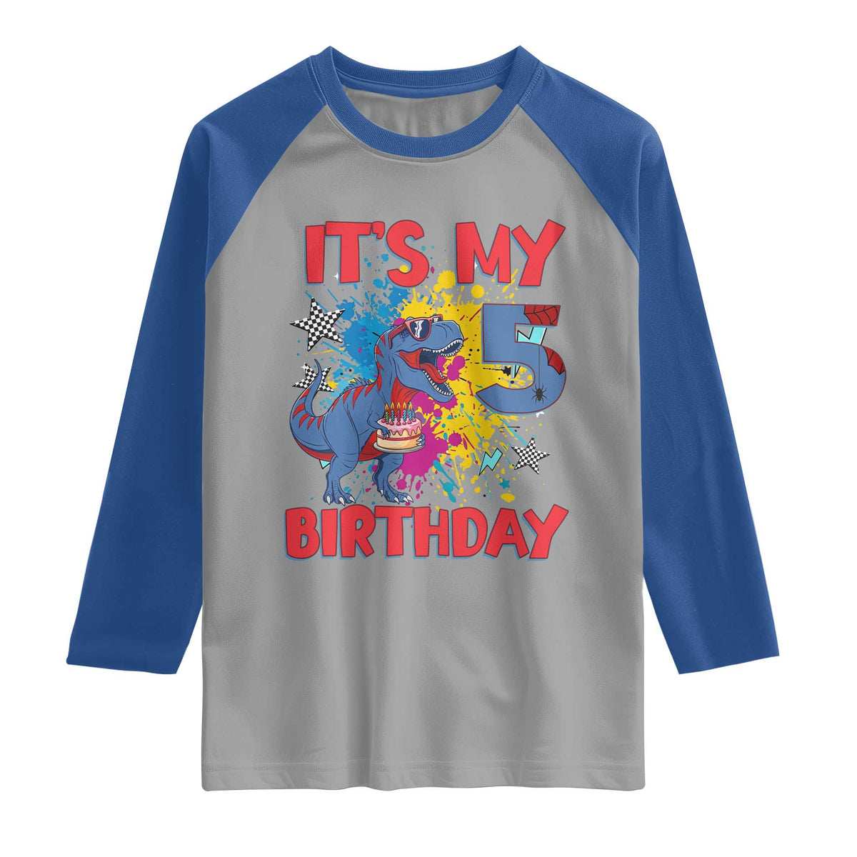 Dino Spider Its My 5th Birthday Raglan Shirt Dinosaur Gift For Boys