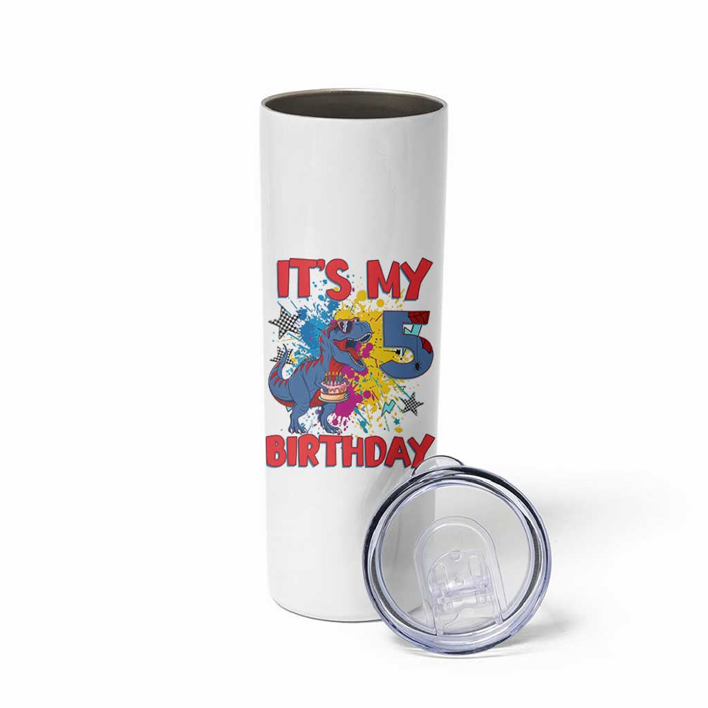Dino Spider Its My 5th Birthday Skinny Tumbler Dinosaur Gift For Boys