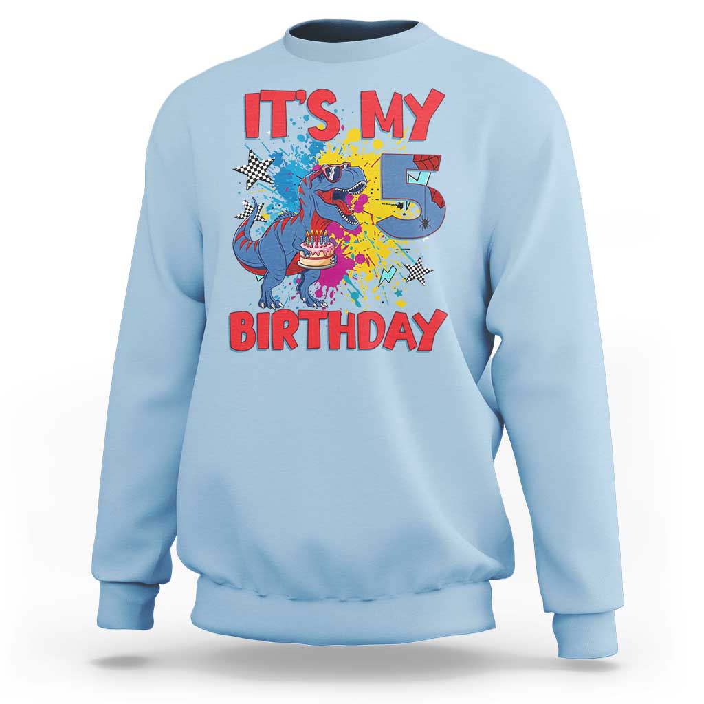Dino Spider Its My 5th Birthday Sweatshirt Dinosaur Gift For Boys