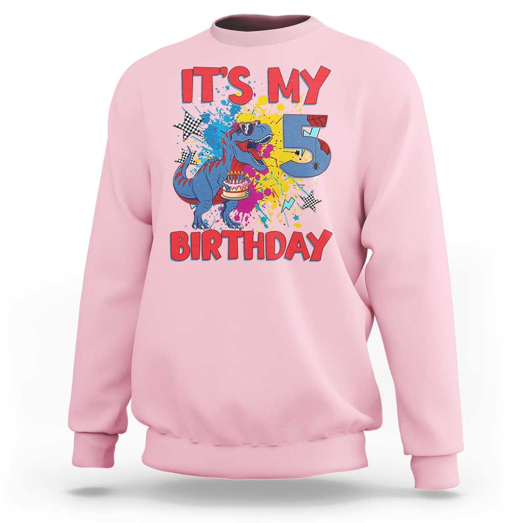 Dino Spider Its My 5th Birthday Sweatshirt Dinosaur Gift For Boys