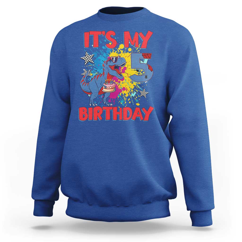 Dino Spider Its My 5th Birthday Sweatshirt Dinosaur Gift For Boys