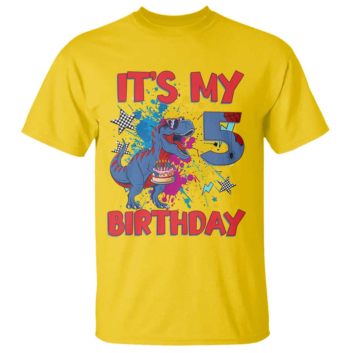 Dino Spider Its My 5th Birthday T Shirt Dinosaur Gift For Boys
