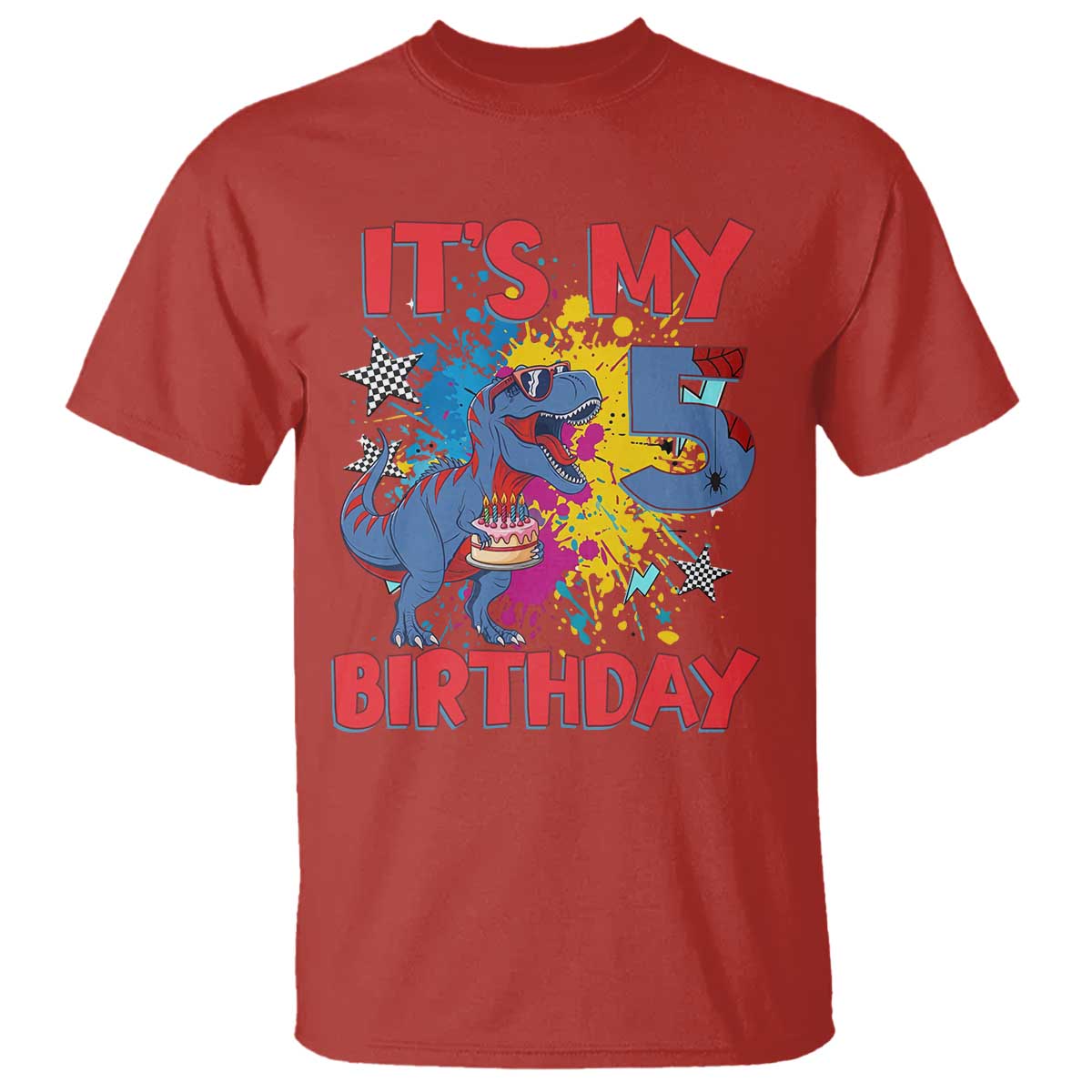 Dino Spider Its My 5th Birthday T Shirt Dinosaur Gift For Boys