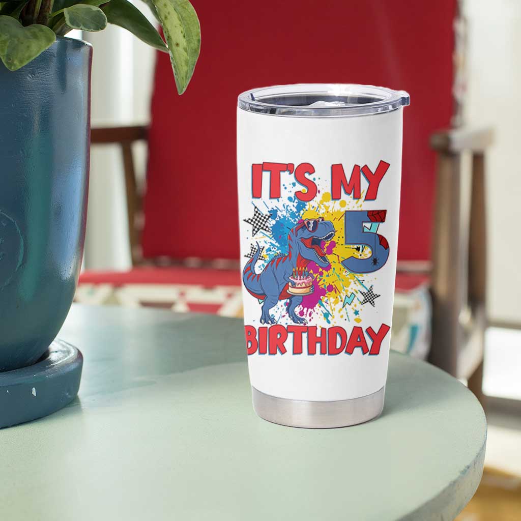 Dino Spider Its My 5th Birthday Tumbler Cup Dinosaur Gift For Boys