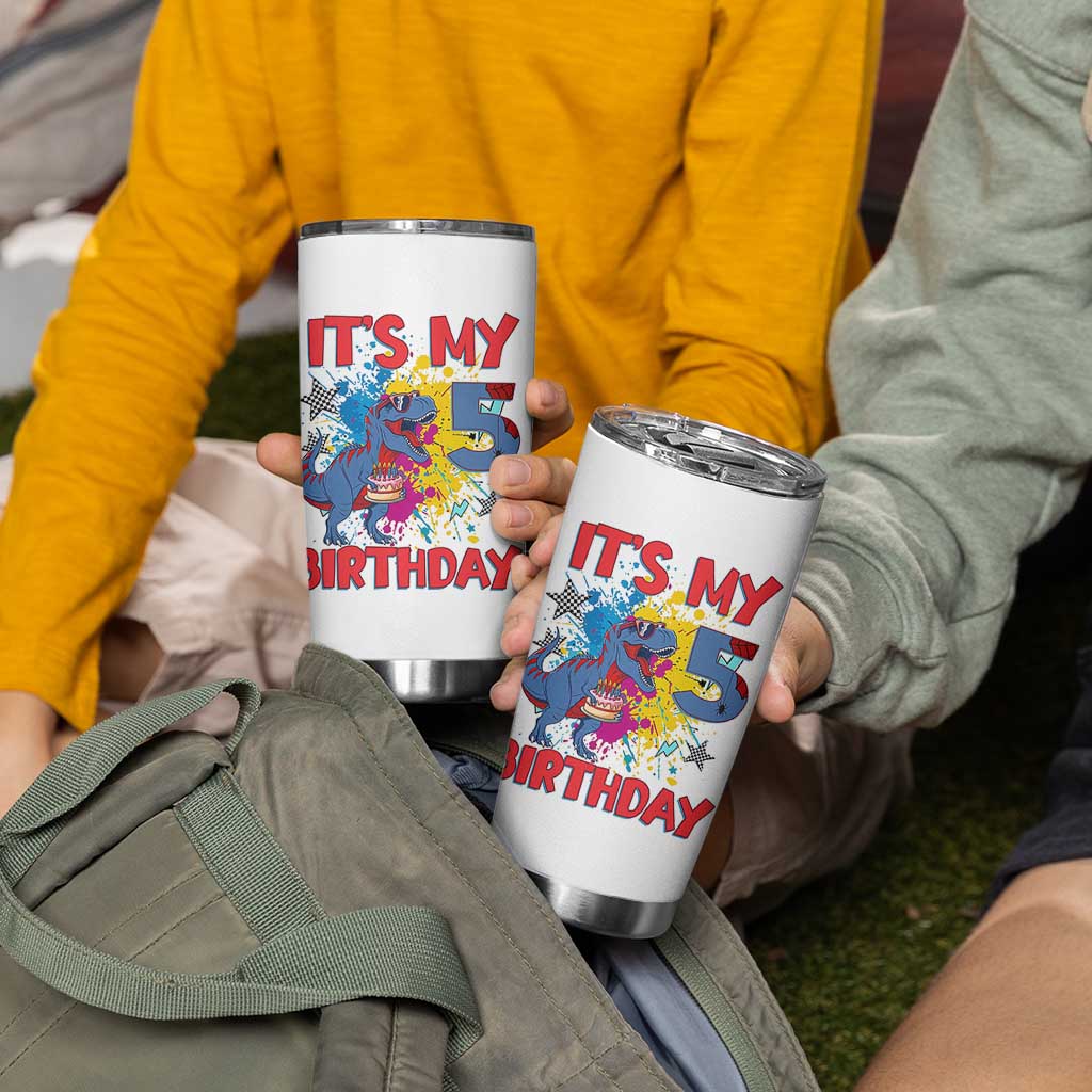 Dino Spider Its My 5th Birthday Tumbler Cup Dinosaur Gift For Boys