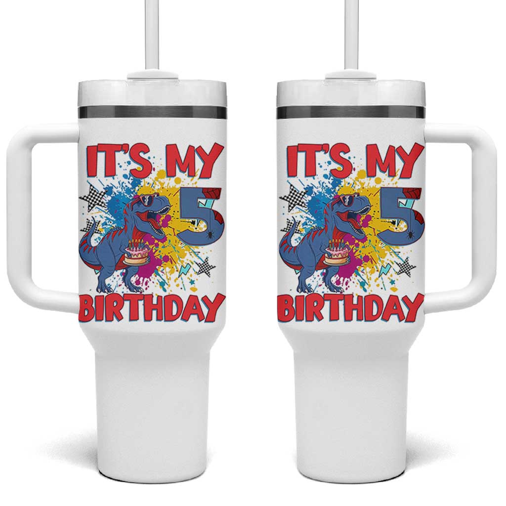 Dino Spider Its My 5th Birthday Tumbler With Handle Dinosaur Gift For Boys