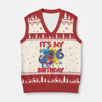 Dino Spider Its My 6th Birthday V-Neck Knit Sweater Vest Dinosaur Gift For Boys