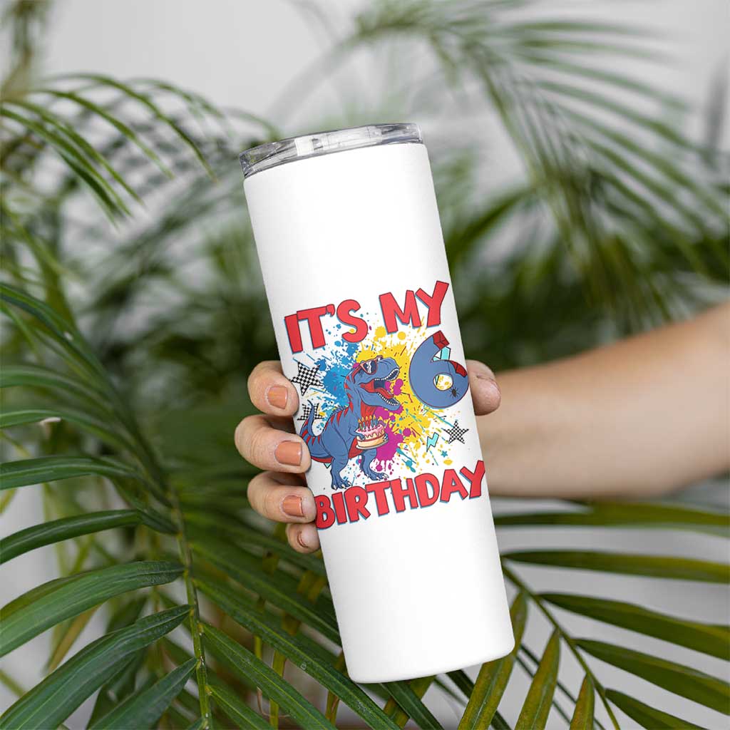 Dino Spider Its My 6th Birthday Skinny Tumbler Dinosaur Gift For Boys