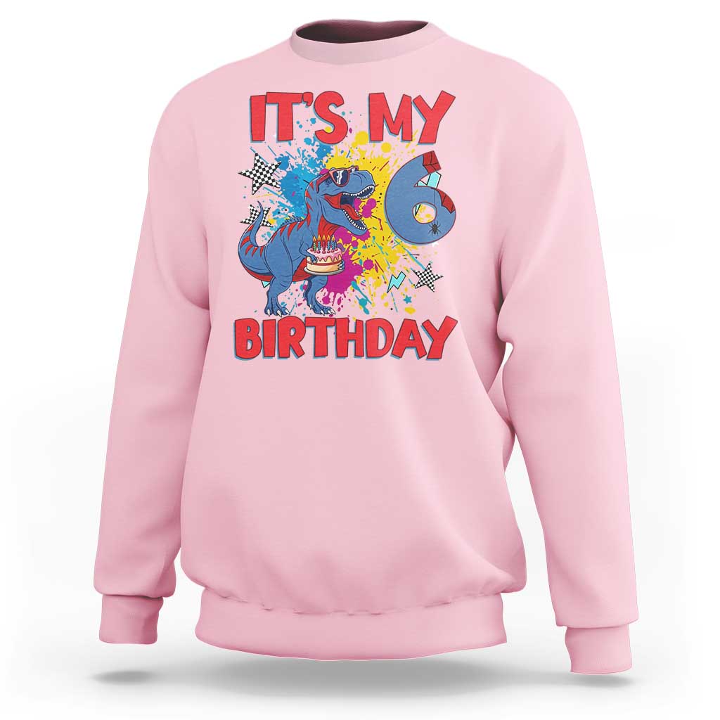 Dino Spider Its My 6th Birthday Sweatshirt Dinosaur Gift For Boys