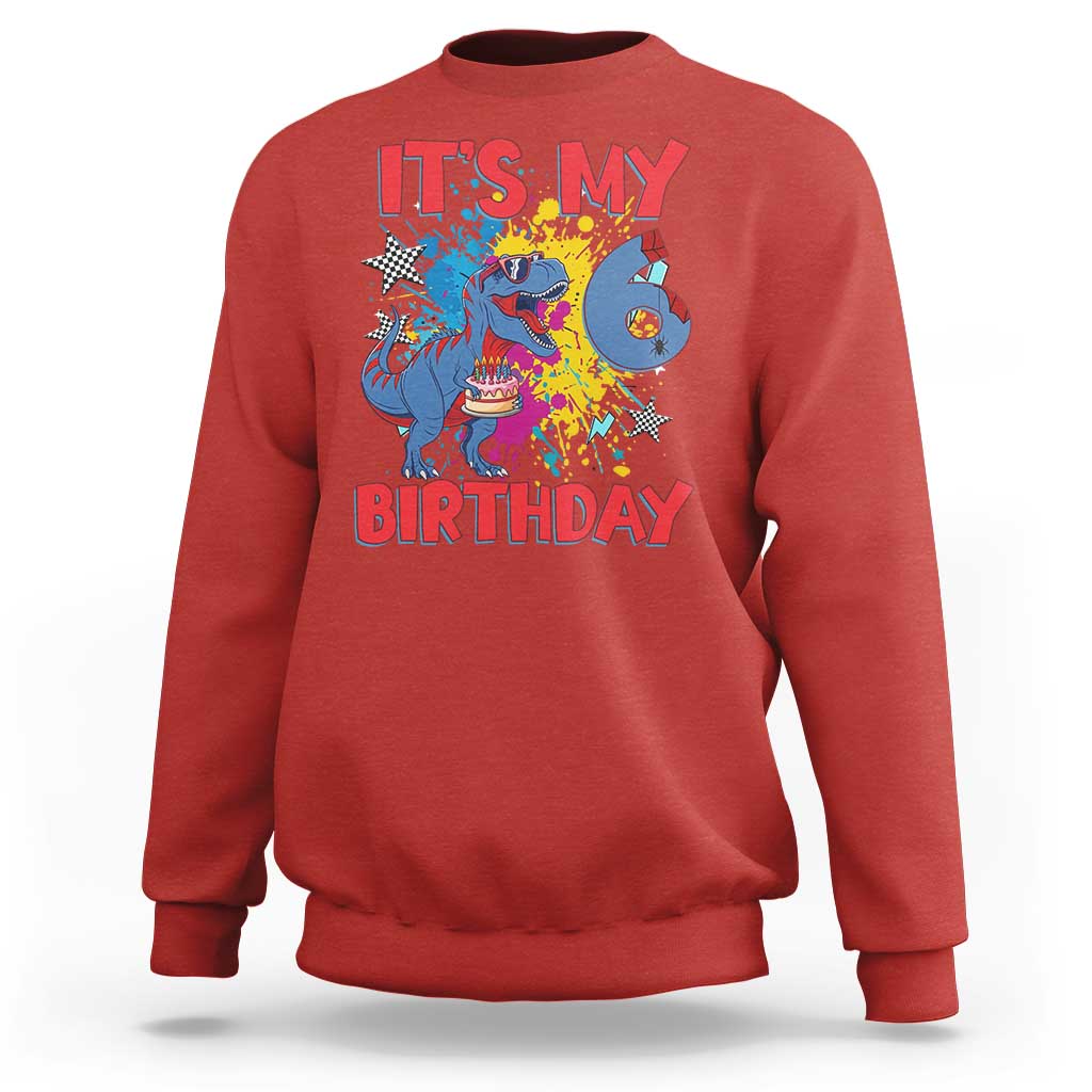 Dino Spider Its My 6th Birthday Sweatshirt Dinosaur Gift For Boys