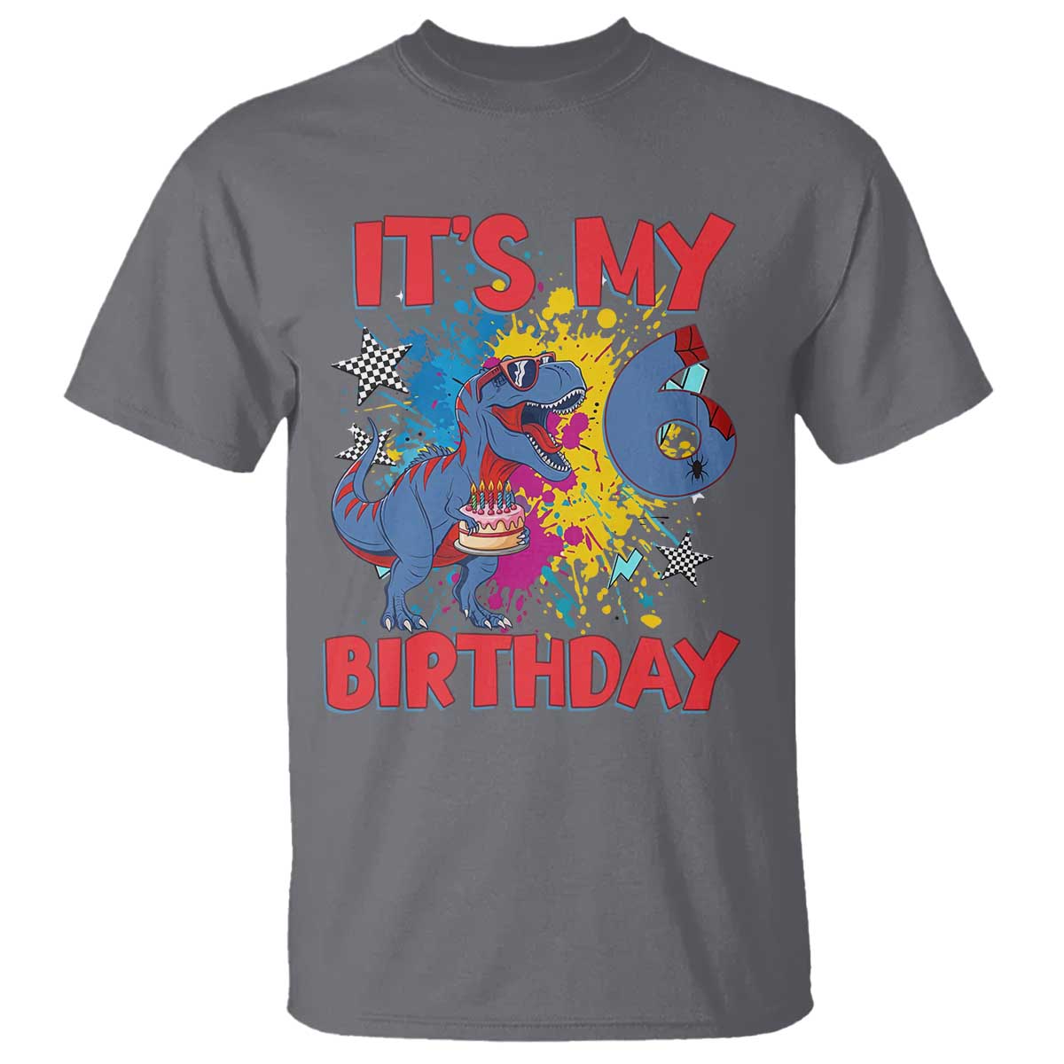 Dino Spider Its My 6th Birthday T Shirt Dinosaur Gift For Boys