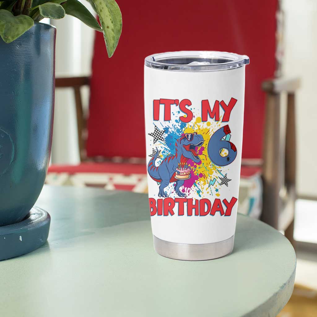 Dino Spider Its My 6th Birthday Tumbler Cup Dinosaur Gift For Boys