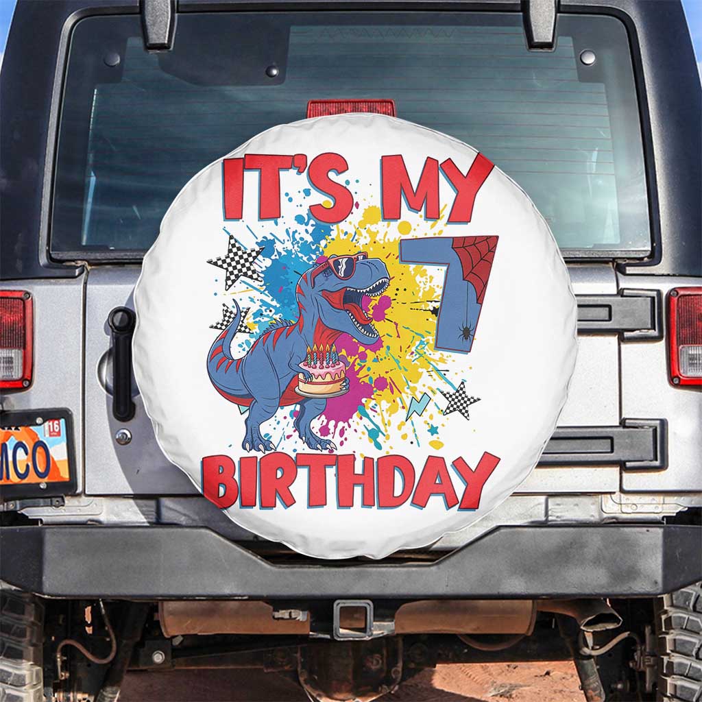 Dino Spider Its My 7th Birthday Spare Tire Cover Dinosaur Gift For Boys
