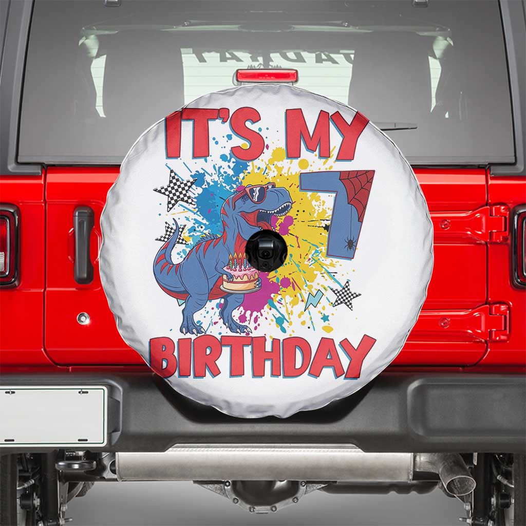 Dino Spider Its My 7th Birthday Spare Tire Cover Dinosaur Gift For Boys
