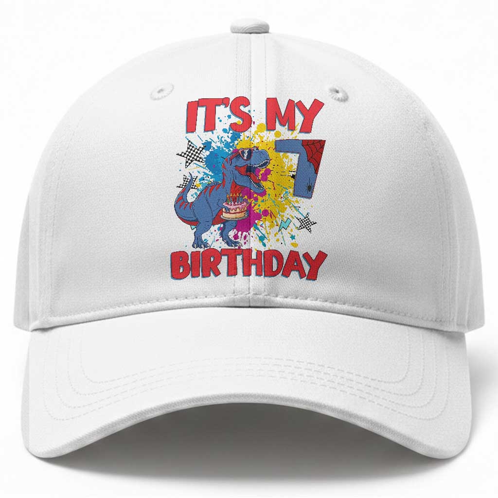 Dino Spider Its My 7th Birthday Baseball Cap Dinosaur Gift For Boys