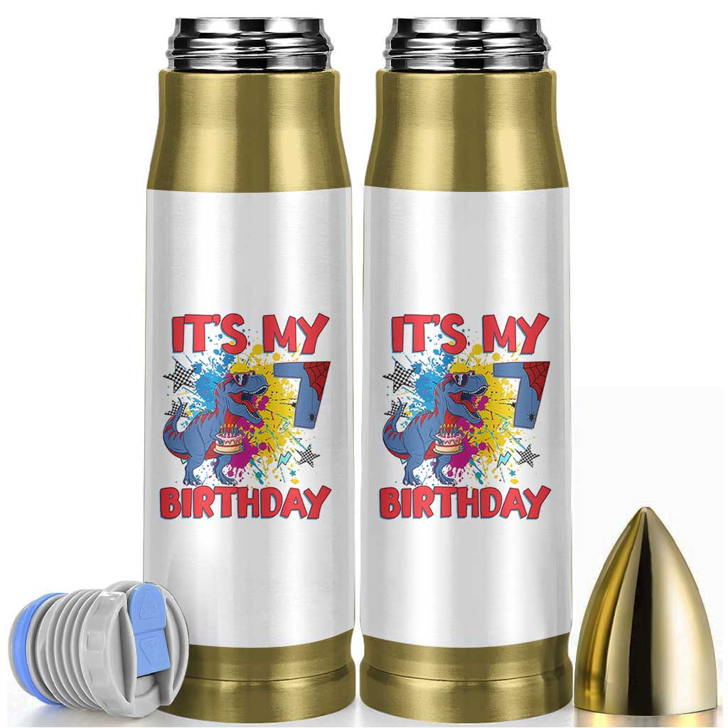 Dino Spider Its My 7th Birthday Bullet Tumbler Dinosaur Gift For Boys
