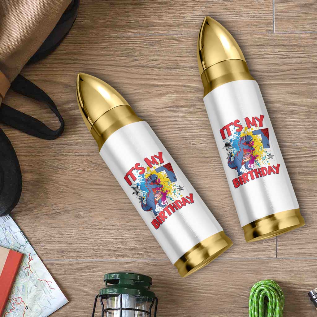 Dino Spider Its My 7th Birthday Bullet Tumbler Dinosaur Gift For Boys
