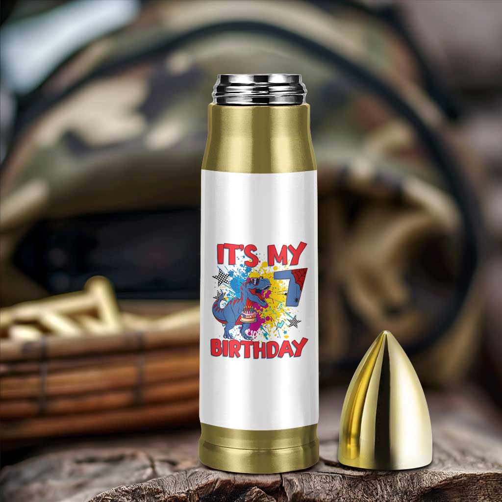 Dino Spider Its My 7th Birthday Bullet Tumbler Dinosaur Gift For Boys