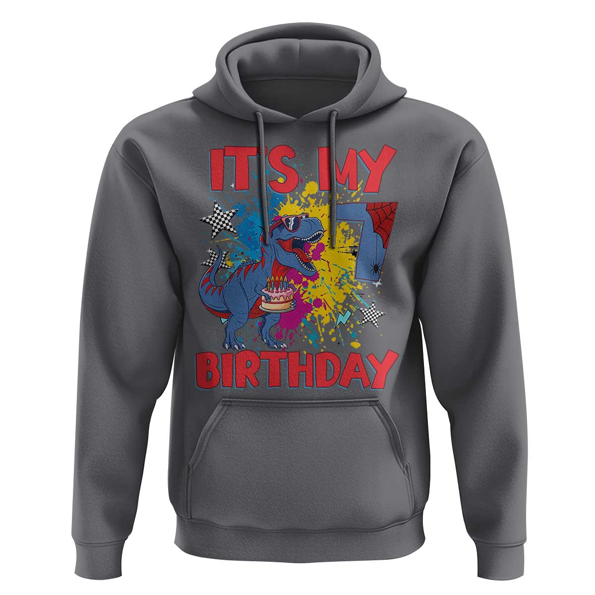 Dino Spider Its My 7th Birthday Hoodie Dinosaur Gift For Boys