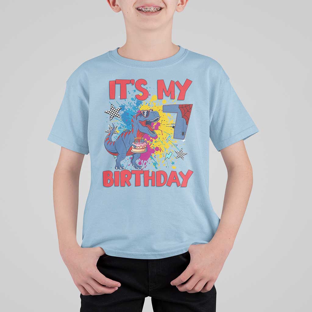 Dino Spider Its My 7th Birthday T Shirt For Kid Dinosaur Gift For Boys