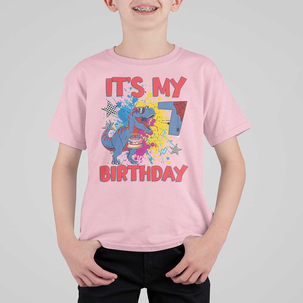 Dino Spider Its My 7th Birthday T Shirt For Kid Dinosaur Gift For Boys