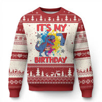 Dino Spider Its My 7th Birthday Ugly Christmas Sweater Dinosaur Gift For Boys