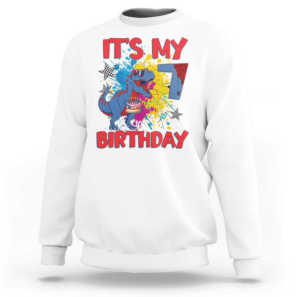 Dino Spider Its My 7th Birthday Sweatshirt Dinosaur Gift For Boys