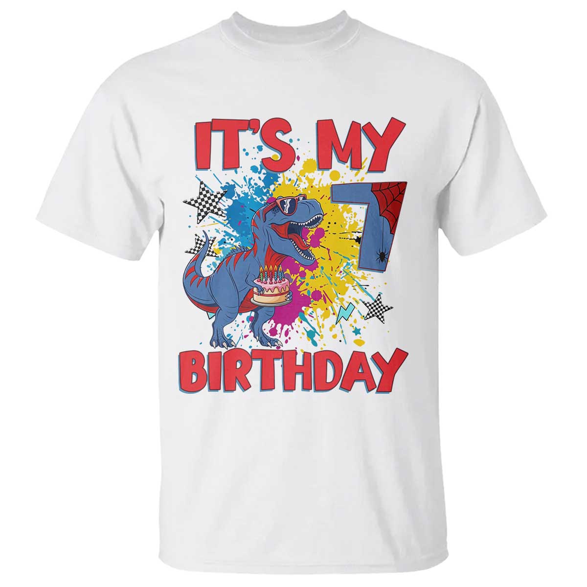 Dino Spider Its My 7th Birthday T Shirt Dinosaur Gift For Boys