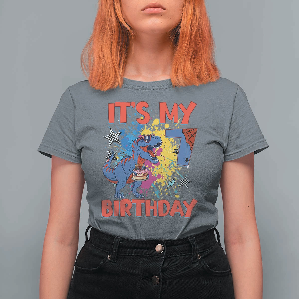 Dino Spider Its My 7th Birthday T Shirt For Women Dinosaur Gift For Boys