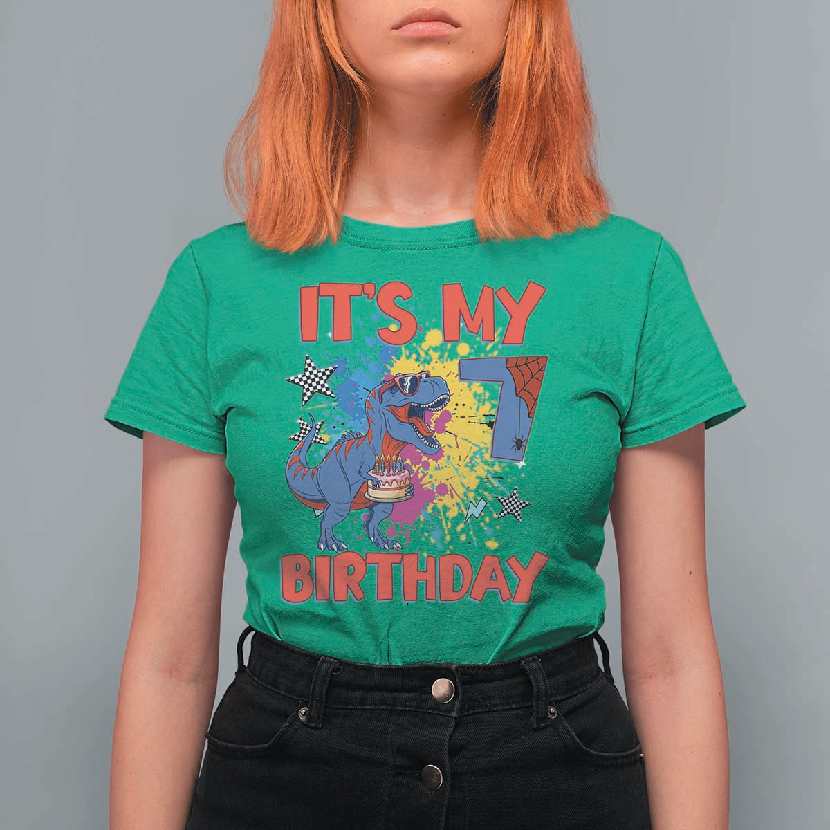 Dino Spider Its My 7th Birthday T Shirt For Women Dinosaur Gift For Boys