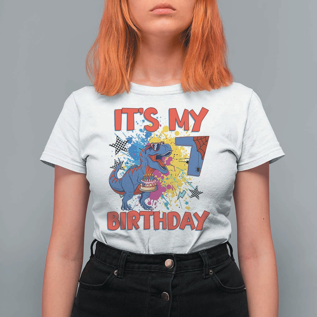 Dino Spider Its My 7th Birthday T Shirt For Women Dinosaur Gift For Boys