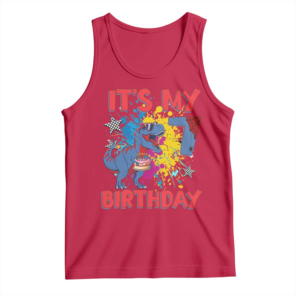 Dino Spider Its My 7th Birthday Tank Top Dinosaur Gift For Boys