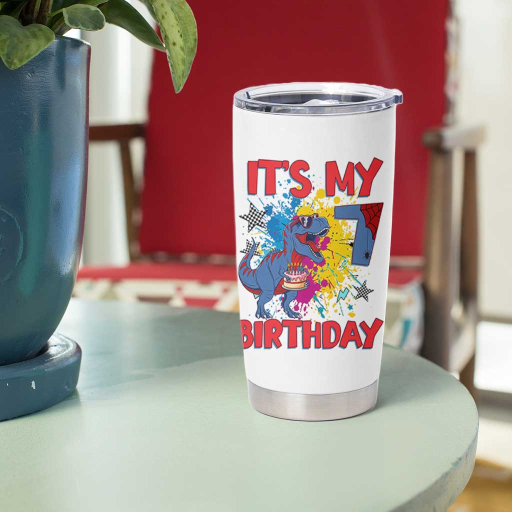 Dino Spider Its My 7th Birthday Tumbler Cup Dinosaur Gift For Boys