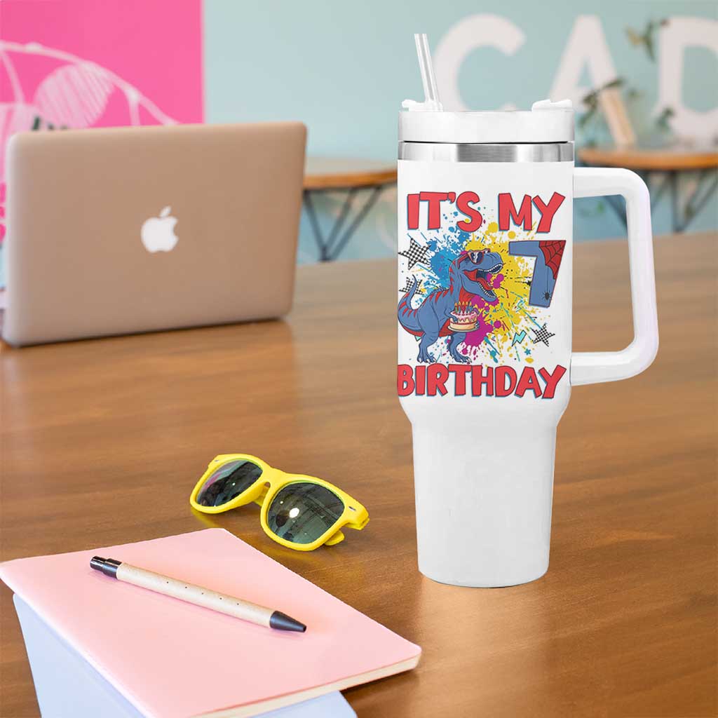 Dino Spider Its My 7th Birthday Tumbler With Handle Dinosaur Gift For Boys