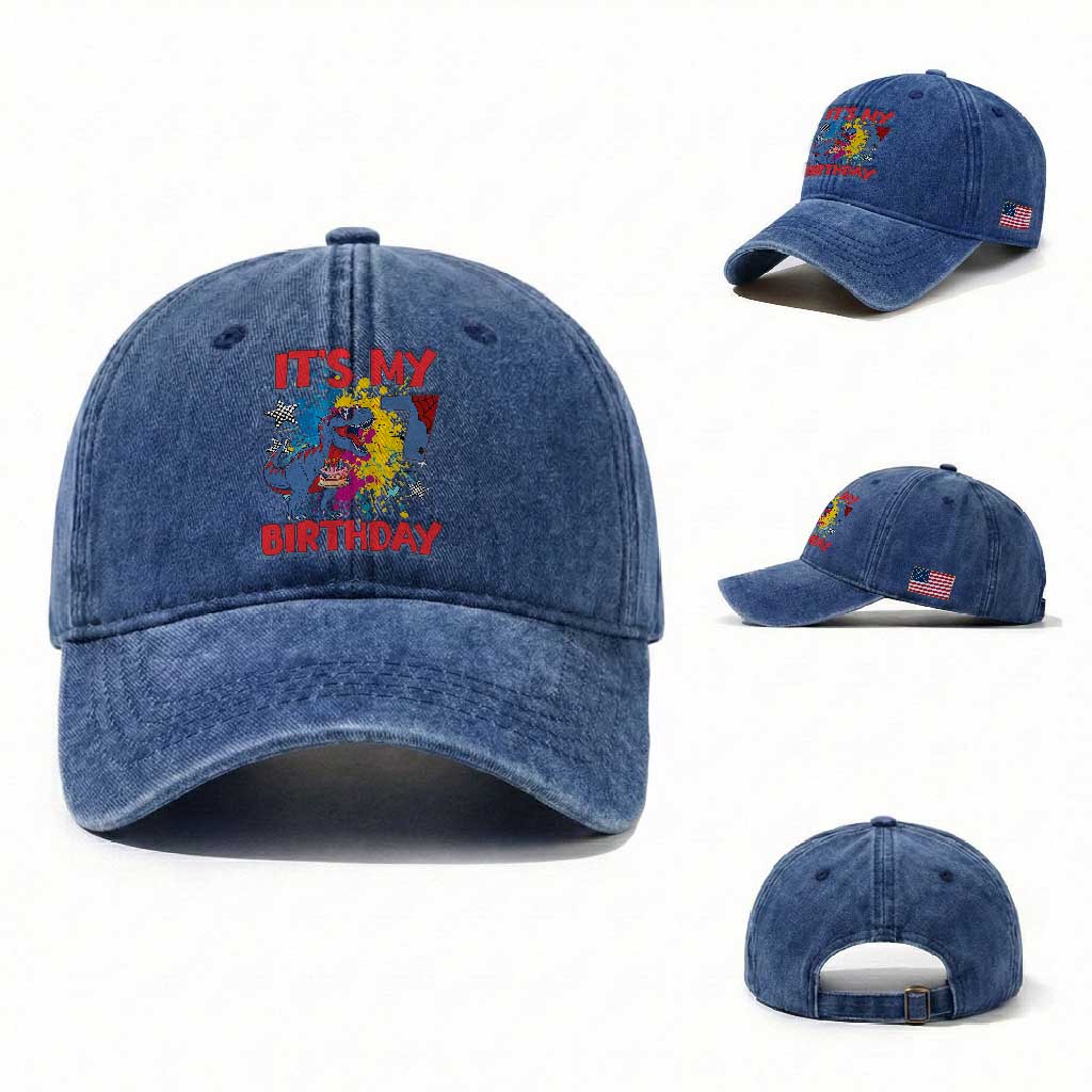 Dino Spider Its My 7th Birthday Washed Cotton Baseball Cap Dinosaur Gift For Boys