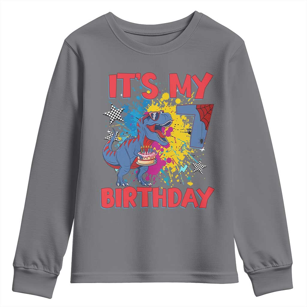 Dino Spider Its My 7th Birthday Youth Sweatshirt Dinosaur Gift For Boys