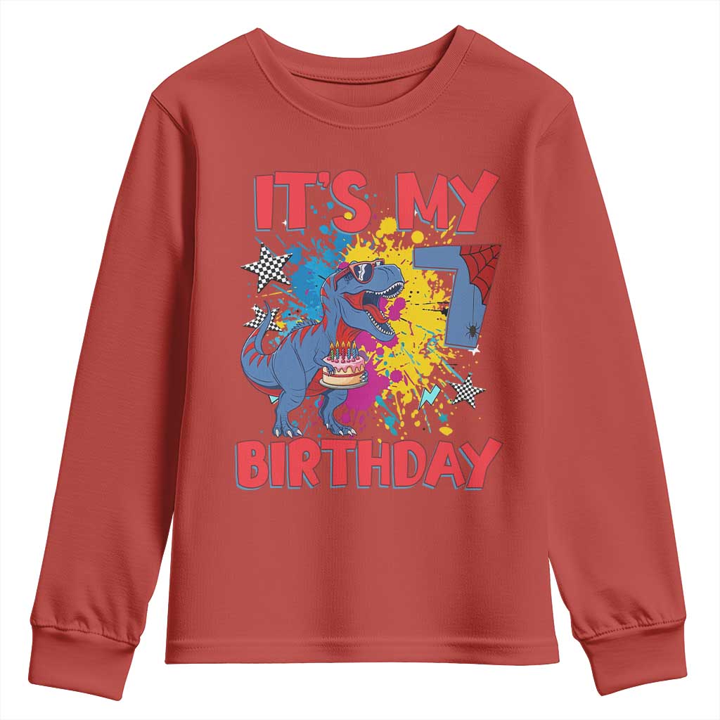 Dino Spider Its My 7th Birthday Youth Sweatshirt Dinosaur Gift For Boys