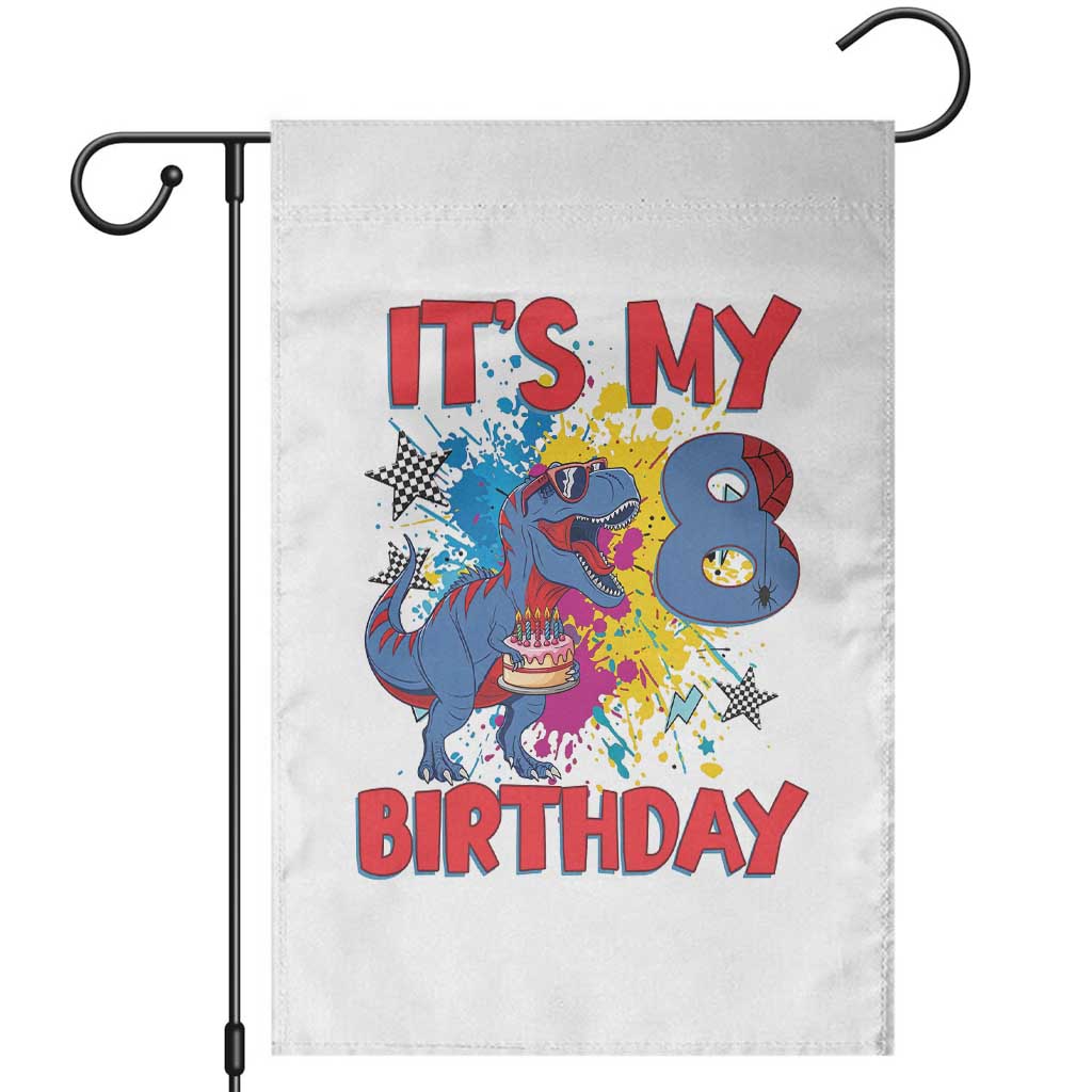 Dino Spider Its My 8th Birthday Garden Flag Dinosaur Gift For Boys