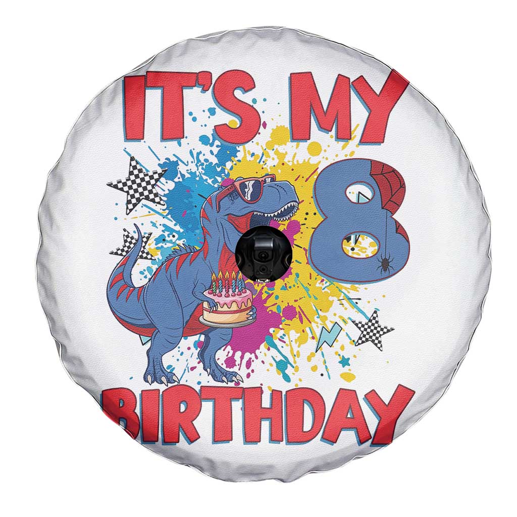 Dino Spider Its My 8th Birthday Spare Tire Cover Dinosaur Gift For Boys