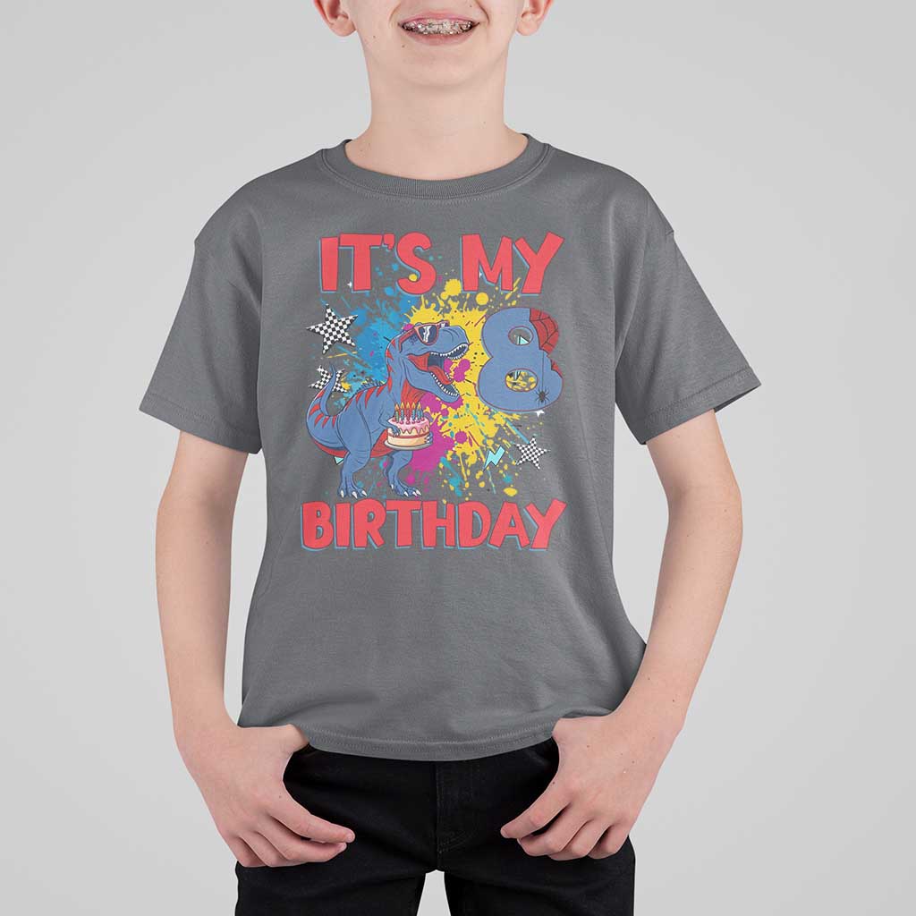 Dino Spider Its My 8th Birthday T Shirt For Kid Dinosaur Gift For Boys