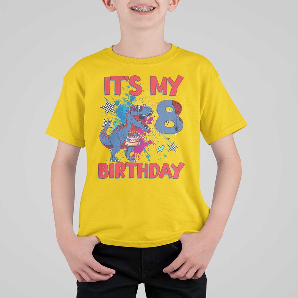 Dino Spider Its My 8th Birthday T Shirt For Kid Dinosaur Gift For Boys