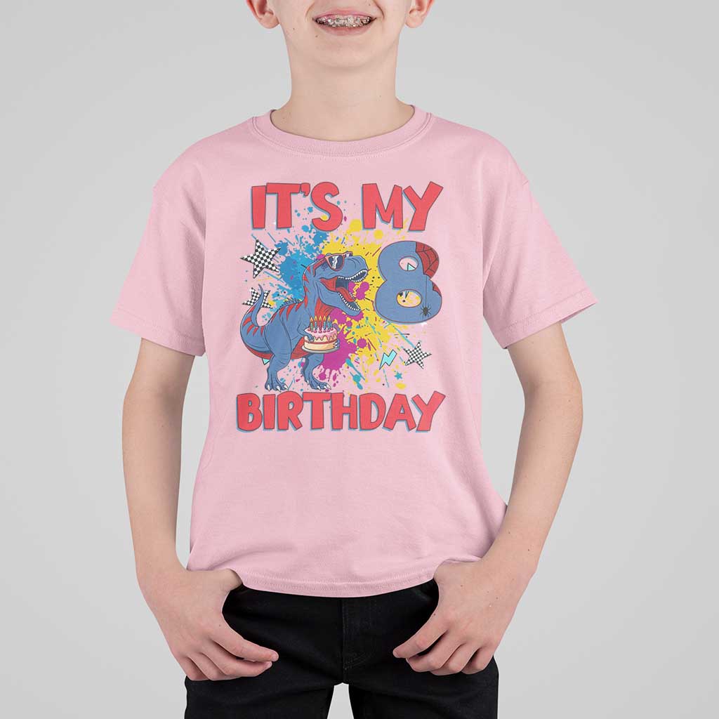 Dino Spider Its My 8th Birthday T Shirt For Kid Dinosaur Gift For Boys