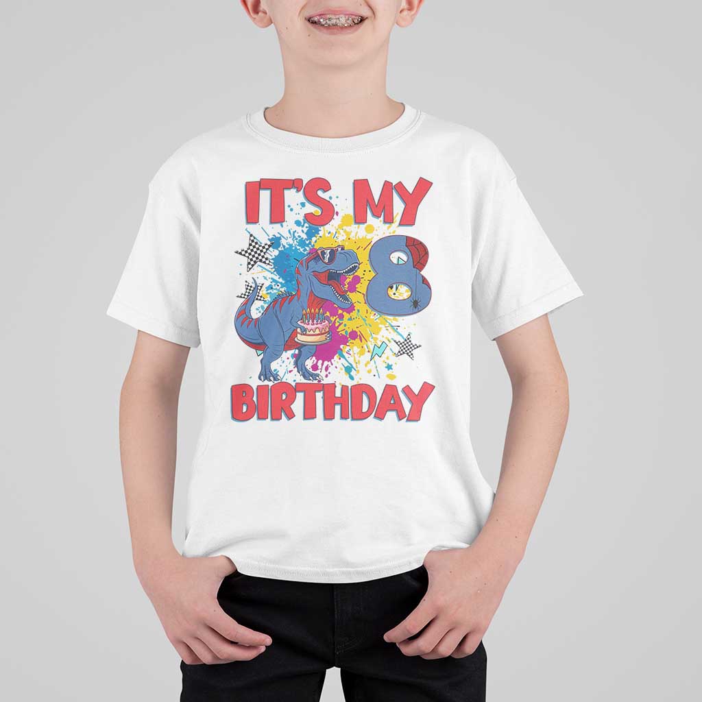 Dino Spider Its My 8th Birthday T Shirt For Kid Dinosaur Gift For Boys