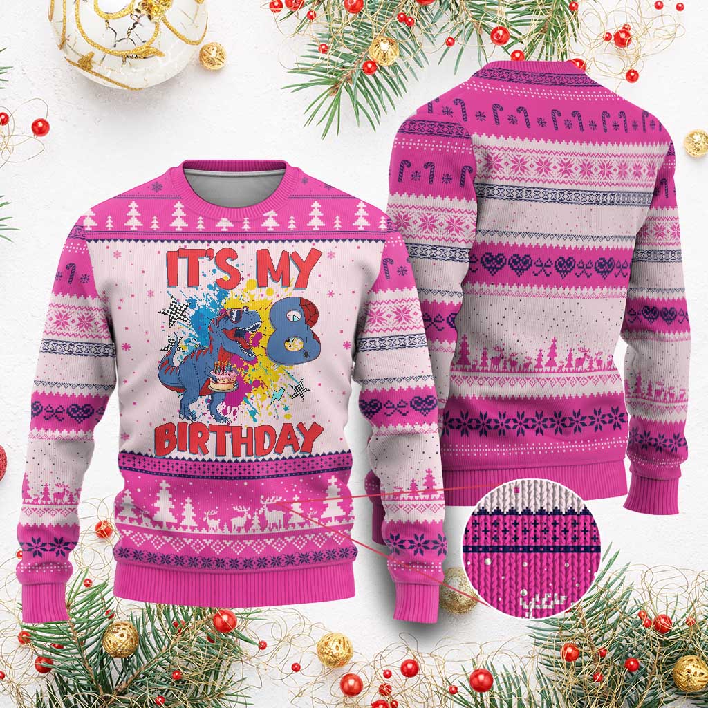 Dino Spider Its My 8th Birthday Ugly Christmas Sweater Dinosaur Gift For Boys